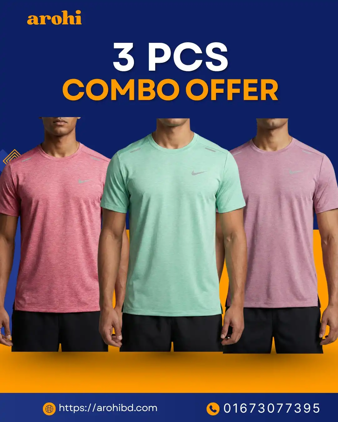 3 Pcs T-shirt ( Lemon/Pink/Candy Pink )